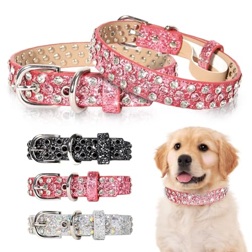 OCTBERSIEG Strass-Hundehalsband, glitzerndes Hundehalsband für kleine, mittelgroße und große Hunde, rosa Diamant-Hundehalsband, glitzerndes Hundehalsband für männliche und weibliche Hunde, von OCTBERSIEG