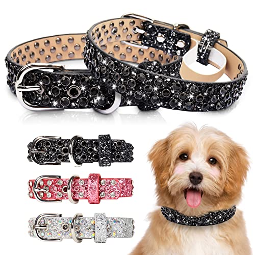 OCTBERSIEG Strass-Leder-Hundehalsband für kleine, mittelgroße und große Hunde – weiches Mikrofaser-Leder mit verstellbaren, stilvollen, glitzernden Diamanten, Schwarz, M) von OCTBERSIEG