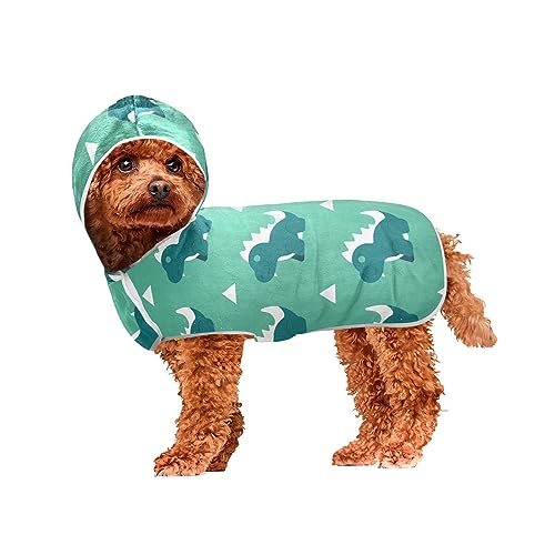 Little Green Dinosaur Pet Bathrobe Lightweight Fast Drying Bathrobe for Dogs Machine Washable Hooded Dog Towels for Drying Dogs and Cats von ODAWA