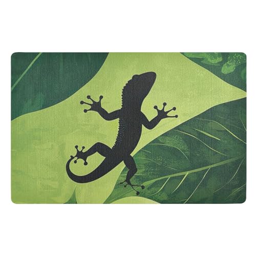 ODAWA Fußmatten Gecko Leaf Green Washable Front Entry Doormats Dog Door Mat for Muddy Paws, 32x20 Inches von ODAWA