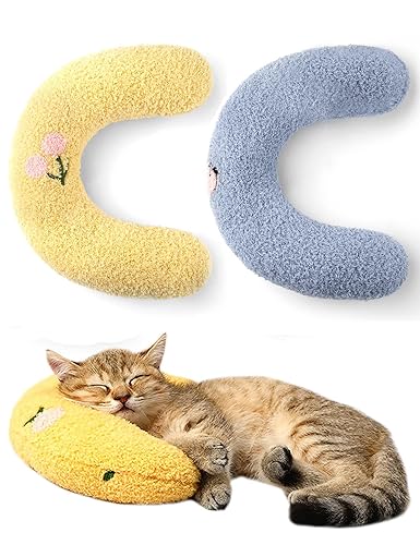 ODOOKON 2pcs Kissen für Katzen waschbar, Weiches Flauschiges Haustier beruhigendes Spielzeug, Katzenminze Plüschtier, Nackenkissen für Haustiere, U-förmiges Kissen zum Schlafen, Ausruhen, Spielen von ODOOKON