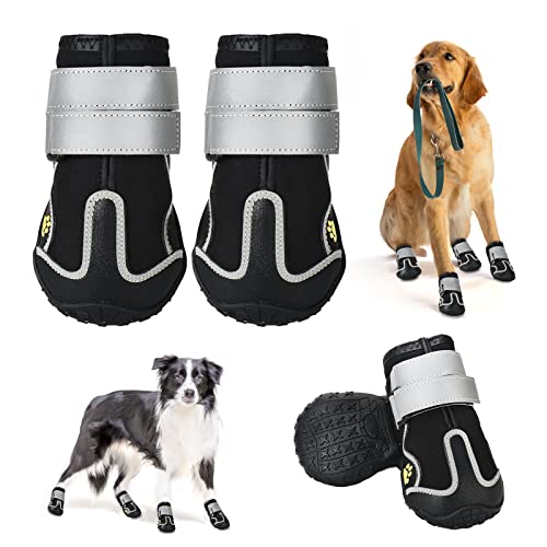 ODRIEW Hundeschuhe und Pfotenschutz, Hundeschuhe für große Hunde, 4 mittelgroße Hundeschuhe mit robuster Anti-Rutsch-Sohle und reflektierend für verschneite Tage, heißen Bürgersteig, wasserdicht bei von ODRIEW