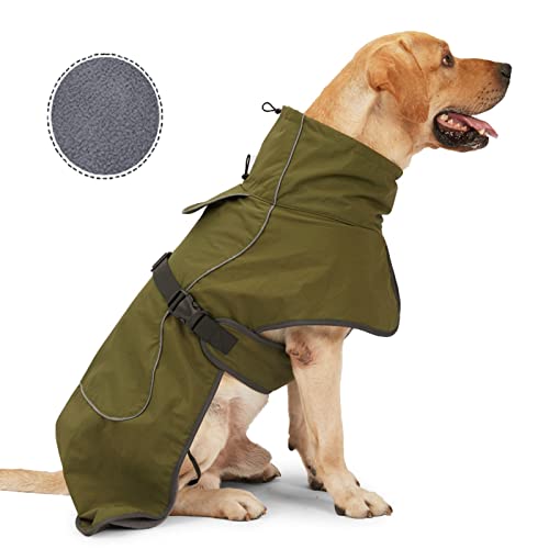 ODSSDAPU Hunde-Regenmantel – Wasserdichte Hunde-Winterjacke mit Samt-Innenfutter, Winddichter Mantel mit Reflektierenden Streifen, Grün, Größe 3XL von ODSSDAPU