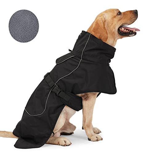 Hundemantel für kaltes Wetter, Hundejacke, Hundekleidung, warm, wasserdicht, winddicht, mit Samt-Innenfutter, weich, Schwarz, Größe L von ODSSDAPU