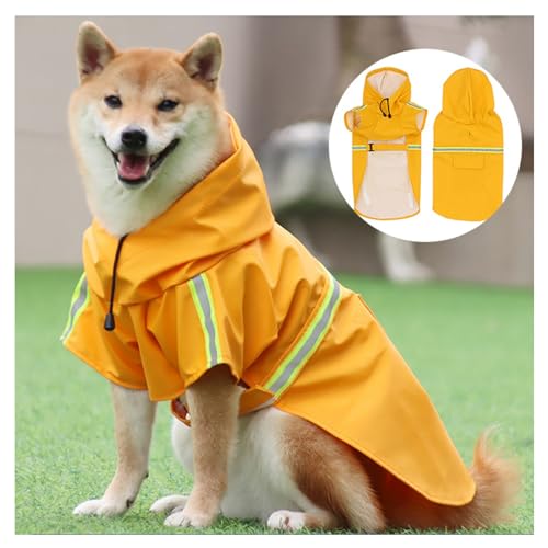 ODSSTAIPS Hunde-Regenmantel mit Kapuze, Hunde-Regenponcho mit verstellbarer, wind- und wasserdichter, leichter Regenjacke mit reflektierenden Streifen, Gelb, Größe 2XL von ODSSTAIPS