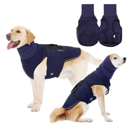 Weiche Hunde-Angstjacke, atmungsaktives Hunde-Shirt, Anti-Angstweste für Hunde mit hohem Kragen, Haustiermantel für Donner, Feuerwerk und Trennung, Blau, Größe XXXL von ODSSTAIPS