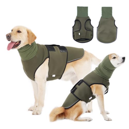 Weiche Hunde-Angstjacke, atmungsaktives Hunde-Shirt, Anti-Angstweste für Hunde mit hohem Kragen, Haustiermantel für Donner, Feuerwerk und Trennung, Grün, Größe XXXL von ODSSTAIPS