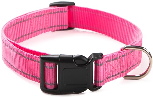 Reflektierendes Hundehalsband (Größe M: Breite 2,5 cm, Halsumfang 35,6–50,8 cm, Rosa) von OEFEO