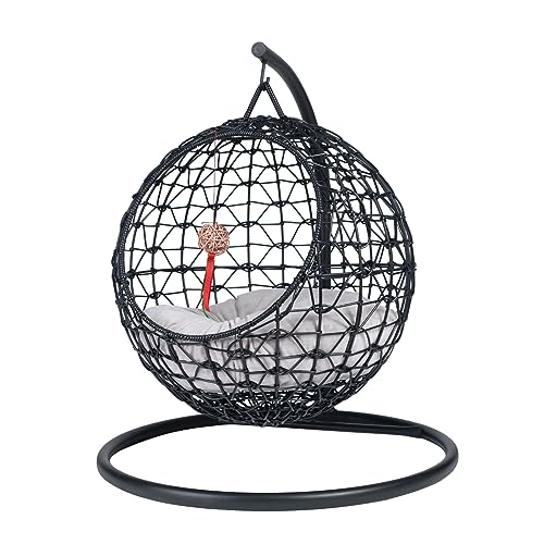 OEHID Rattan Katzenbett, Wicker Cat Pet Hängematte mit weichem Kissen und hängendem Ball Spielzeug, handgefertigtes schwingendes Haustierbett Hausnest, waschbares Haustierbett Korb Indoor Outdoor für von OEHID