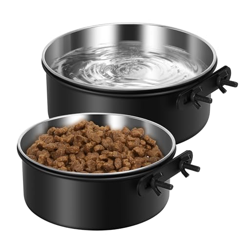 2 Packungen Hundekäfig-Wassernapf, kein Verschütten, Hundeschalen zum Aufhängen, montierbare Futternäpfe für Hundebox, Zwingerkäfig, Edelstahl-Futterstall, Becher für Hunde, Katzen, Haustier, Welpen, von OFFKITSLY