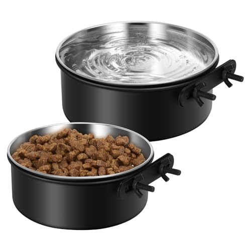 2 Packungen Wassernapf für Hundekäfige, zum Aufhängen, montierbare Futternäpfe für Hundekäfig, Hundehütte, Käfig, Edelstahl-Futterstall, Becher für Hunde, Katzen, Haustiere, Welpen, Meerschweinchen, von OFFKITSLY