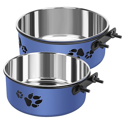 Wassernapf für Hundekäfige, kein Verschütten, Wassernapf zum Aufhängen, Edelstahl, große Hundenäpfe an Zwingerkäfig-Käfigbox, Metall-Futter-/Wassernapf für mittelgroße und große Hunde, Haustiere, 2 von OFFKITSLY