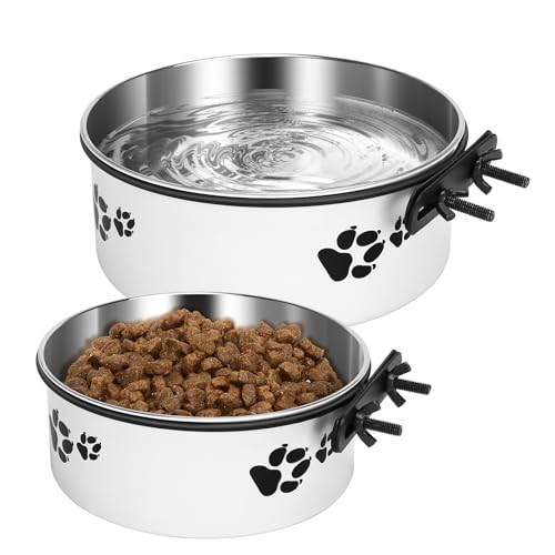 2 Stück hängende Hundebox Wassernapf kein Verschütten, Zwinger Wassernapf für Hundekäfig Zubehör montierbar Edelstahl Hundefutter Wasserspender Dish Coop Cup für mittelgroße und große Hunde Haustier von OFFKITSLY