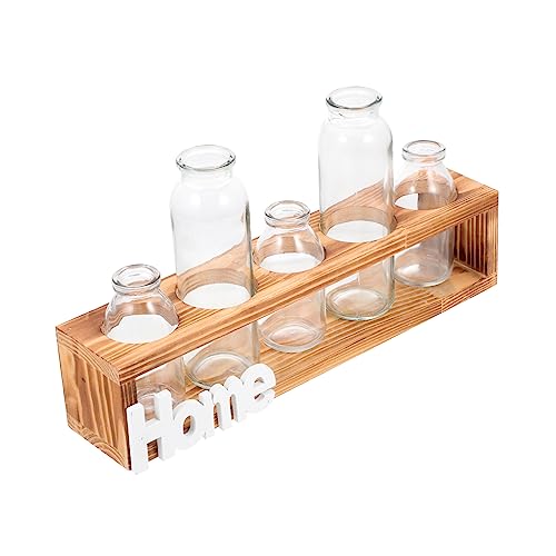 OFFSCH 1 Satz Hydroponische Glasflasche Tischdekoration Glasvase Hydroponischer Pflanzer Desktop- Hydroponischer Blumentopf Wohnaccessoires Blumenladen Versorgung Holz von OFFSCH