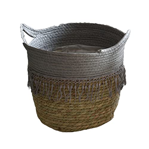 OFFSCH Double Hands Große Kapazität Rattan Geflochtener Korb Hängender Garten Pflanzer Aufbewahrungskorb Blumentopf Nordischer Stil Grau Khaki von OFFSCH