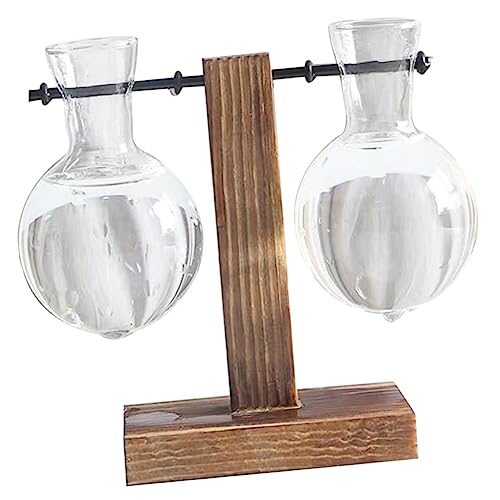 OFFSCH 2St Pflanzenterrarium zimmerpflanzen für den einzug holzpflanzkübel hydroponic vase Vermehrungspflanzer Zwiebelvase Anlage Desktop-Vase-Dekor dekorative Glasvase hölzern von OFFSCH