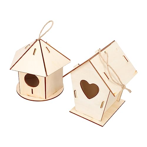 OFFSCH 2pcs Unvollendete Vogelhäuser DIY -holzvögel Nester Hängen Dekore (beige) von OFFSCH