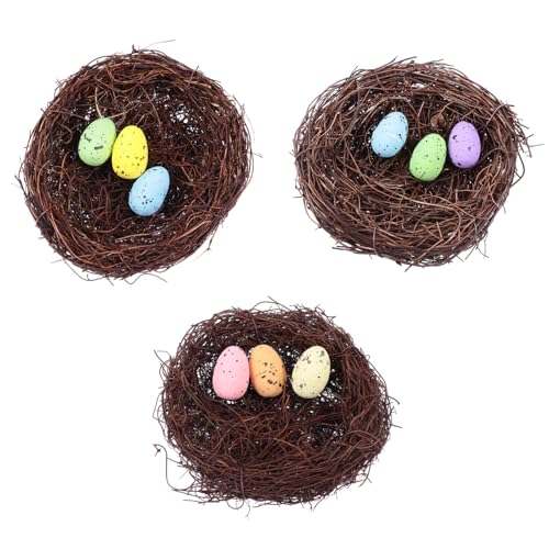 OFFSCH 3 Sätze Vogelnest Foto Requisiten Vogel Fütterer gefälschtes Ei Vogelhäuser Babynest Eier Easter Egg Decoration Easter Decoration Osterdekoartikel handgewebtes Vogelnest Rattan von OFFSCH