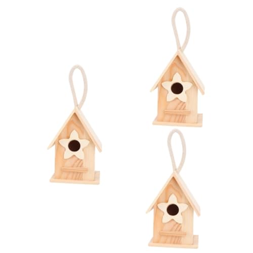 OFFSCH 3St Vogelnest aus Holz der Spatzen Papageienkäfig Kleiner Hausbausatz Nymphensittich holzdeko gartendeko Garden Decoration vogelhaus außerhalb von Vogelhäuschen von OFFSCH