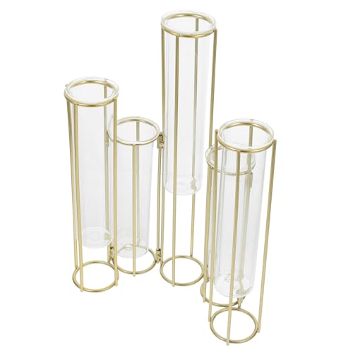 OFFSCH Fünf Verbundene Hydroponische Vasen Pflanzenhalter Desktop-pflanzgefäß Reagenzglasvasen Aus Glas Desktop-vase-Ornament Vermehrungsstation Vase Glasknospenvasen Schmiedeeisen Golden von OFFSCH