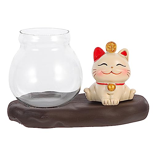 OFFSCH Lucky Cat Hydroponik Glückliche Winkende Katze Goblincore-raumdekoration Katzenblumenvase Saftiger Pflanzentopf Hydroponische Blumenvasen Maneki Neko Glückskatze Klare Vase Glas von OFFSCH