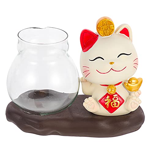 OFFSCH Lucky Cat Hydroponik Ständer für Pflanzen im Innenbereich drinnen Tischdekoration Hydroponische Blumenvasen Luft Bürodekoration büro Dekoration Katzenblumenvase Vasenornament Glas von OFFSCH