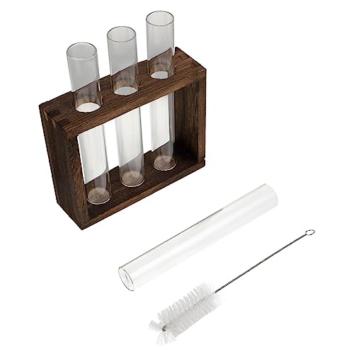 OFFSCH Retro Holzrahmen Testtube Glasvase Für Wasserpflanzen 3 Loch Pflanzbehälter Dekorative Vase Für Zuhause Hydroponik Tischdeko Vintage Stil Für Wohn Und Arbeitsräume von OFFSCH