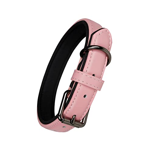 OFHome Hundehalsband aus Leder für kleine, mittelgroße und große Hunde, aus echtem Leder, weich gepolstert, handgefertigt, mit robuster Schnalle für große Hunde, Rosa, 47,8 x 57,9 cm von OFHome