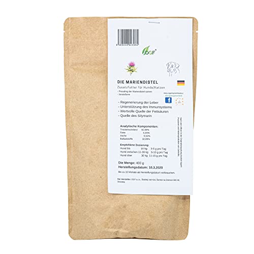 OGF® 400g Mariendistel zerstrossene für Hunde und Katzen, Mariendistel stärkt die Leberfunktion, Reinigungs- und Entgiftungsergänzung von OGF