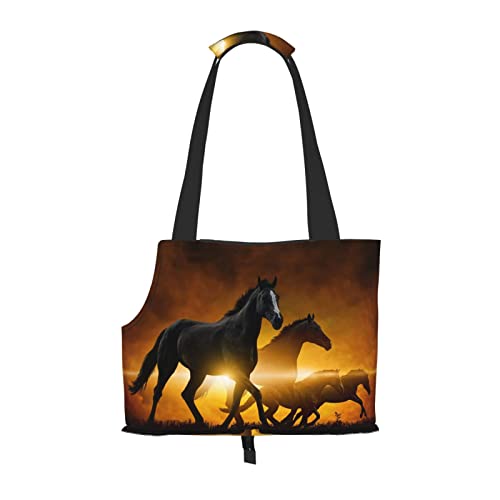 Black Horses Red Glowing Clouds Faltbare Hundetragetasche, Tragetasche, geeignet für Welpen, kleine Hunde und Katzen für Outdoor-Reisen von OGNOT