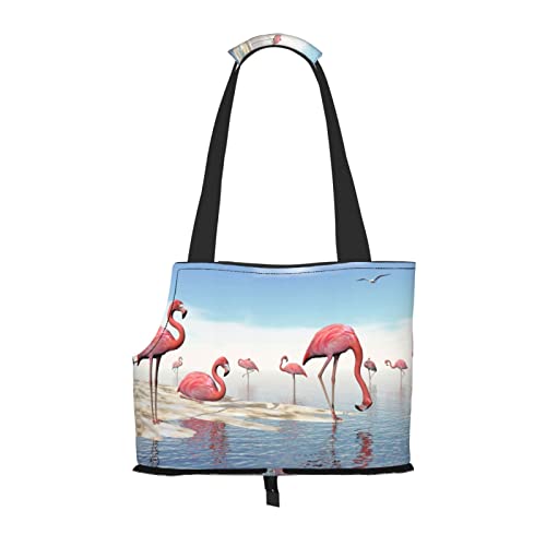 Flock of Pink Flamingos On The Beach Faltbare Hundetragetasche Tragetasche Geldbörse Tragetasche Geeignet für Welpen, kleine Hunde und Katzen für Outdoor Reisen von OGNOT