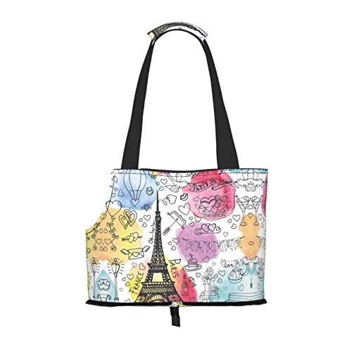 French Paris Tour Eiffelturm Faltbare Hundetasche Tragetasche Tragetasche Geldbörse Tragetasche Geeignet für Welpen, kleine Hunde und Katzen für Outdoor Reisen von OGNOT