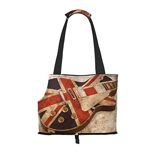 Gitarre Britische Flagge Faltbare Hundetragetasche, Tragetasche, geeignet für Welpen, kleine Hunde und Katzen für Outdoor Reisen von OGNOT