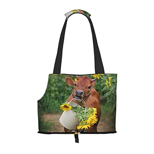 Kuh in Sonnenblumen Faltbare Hundetragetasche Geldbörse Tragetasche Geeignet für Welpen, kleine Hunde und Katzen für Outdoor Reisen von OGNOT