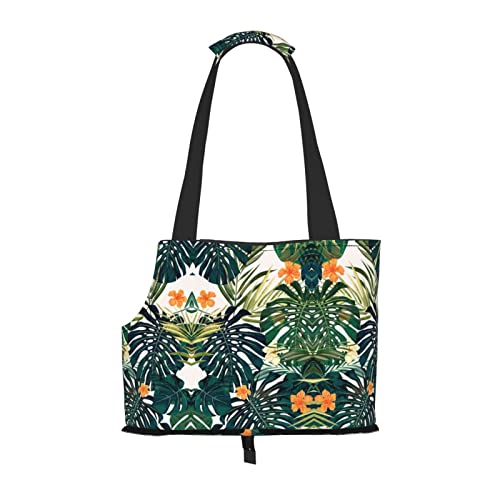 Tropical Summer Hawaiian Flower Palm Leaves Faltbare Dog Carrier Purse, Tragetasche, Geeignet für Welpen, kleine Hunde und Katzen für Outdoor Reisen von OGNOT