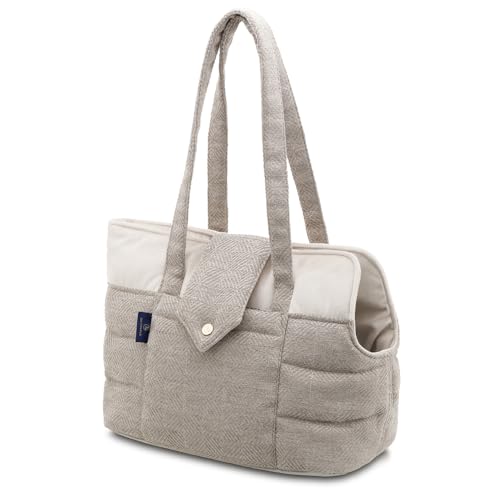 Oh Charlie Hundetasche für kleine Hunde 5kg Florence - Hunde Tragetasche - Katzen Transporttasche - Hunde Sachen Schultertasche für Spaziergang, Aktivitäten im Freien und Ausflüge - 39x21x27cm, Beige von OH CHARLIE