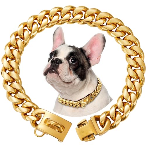 15mm Breite Goldenes Rostfreier Stahl Hundehalsband Metall Hundehalsband Hundekette Halsbänder Pet Training Walking Halsband(45cm) von OH-JEWPHX