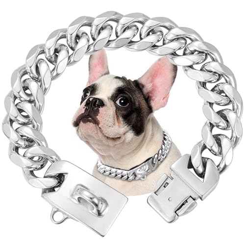 15mm Breite Rostfreier Stahl Hundehalsband Metall Hundehalsband Hundekette Halsbänder Pet Training Walking Halsband (Silbrig,40cm) von OH-JEWPHX