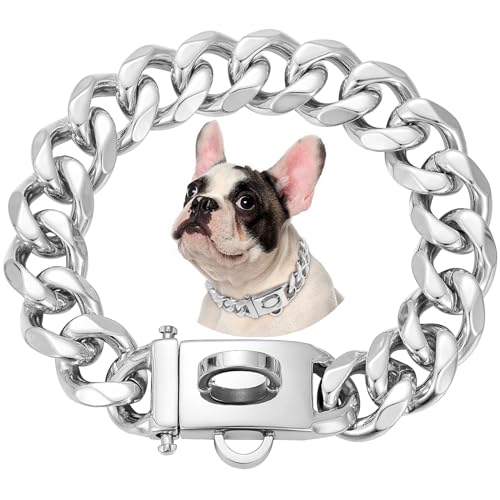 19mm Breite Rostfreier Stahl Hundehalsband Metall Hundehalsband Hundekette Halsbänder Pet Training Walking Halsband (Silbrig,40cm) von OH-JEWPHX