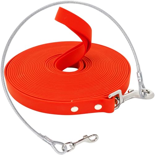 Wasserdicht Schleppleine für Hunde,mit Chew Proof Tie-Out Leinen,3-30m,Wasserdicht Trainingsleine für Große bis Kleine Hunde,Robuste Hundeleine(Orange,10m) von OH-JEWPHX