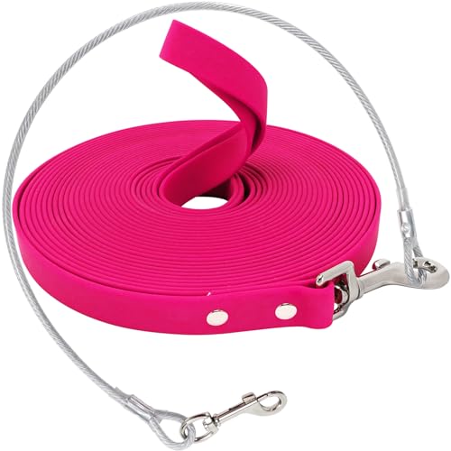 Wasserdicht Schleppleine für Hunde,mit Chew Proof Tie-Out Leinen,3-30m,Wasserdicht Trainingsleine für Große bis Kleine Hunde,Robuste Hundeleine(Rose,10m) von OH-JEWPHX