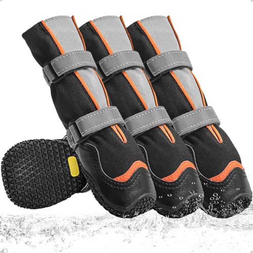 OHCOZZY Hohe Hundeschuhe Tiefe Wasserdicht, Hundestiefel mit V-förmiger Zunge für einfaches Anziehen, Pfotenschutz Hundestiefel Winter fürkleine, mittlere und große Hunde 4 Stück, M von OHCOZZY