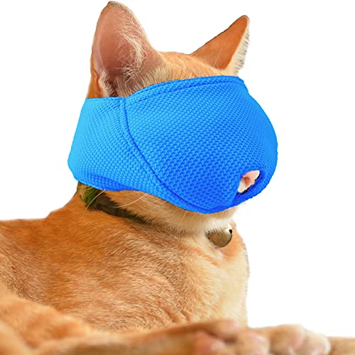 OHCOZZY Katze Maulkorb mit Atmungsaktivem Mesh, Maulkorb für Katzen Verhindern Beißen Kauen Katzenpflege Blau(Größe L, Blau) von OHCOZZY