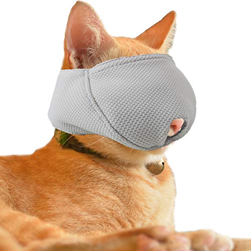 OHCOZZY Katze Maulkorb mit Atmungsaktivem Mesh, Maulkorb für Katzen Verhindern Beißen Kauen Katzenpflege (Größe L, Grau) von OHCOZZY