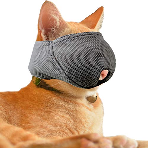 OHCOZZY Katze Maulkorb mit Atmungsaktivem Mesh, Maulkorb für Katzen Verhindern Beißen Kauen Katzenpflege (Größe L, Schwarz) von OHCOZZY