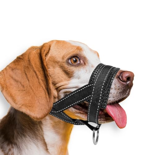 Ohcozzy Hundemaulkorb, weiches Leder, reflektierend, für mittelgroße und große Hunde, langlebiger Hunde-Mundschutz, Anti-Bellen, Kauen, Sicherheit, verstellbar, Größe M, Schwarz von OHCOZZY