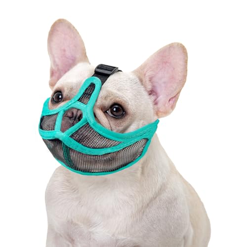 Ohcozzy Maulkorb für Hunde mit kurzer Schnauze, bedeckt nicht die Stirn, Bulldogge, verstellbares Netzgewebe, verhindert Beißen, Kauen, Bellen (L, Grün) von OHCOZZY