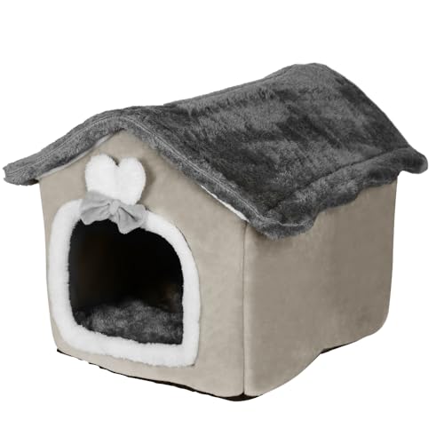 Katzenhöhle,Katzenhaus Für Draußen,Katzenbett Höhle Katzenhaus Outdoor Pet House Mit Abnehmbarem Matte Wasserdichtes Wetterfestes Faltbares Katzenbett Haustierbetten Gemütlicher (Braun, 42*34*38cm) von OHMG