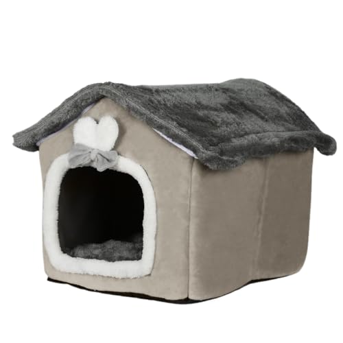 Katzenhöhle,Katzenhaus Für Draußen,Katzenbett Höhle Katzenhaus Outdoor Pet House Mit Abnehmbarem Matte Wasserdichtes Wetterfestes Faltbares Katzenbett Haustierbetten Gemütlicher (Braun, 46*36*40cm) von OHMG