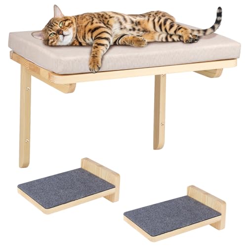 Kletterwand Katzen,Premium Kletterwand Katzen Set mit Katzenbrettern für die Wand,Premium Wandpark zum Klettern,2 Katzenstufen inkl. Einer Katzenliege für die Ecke (40 * 30 * 25cm) von OHMG